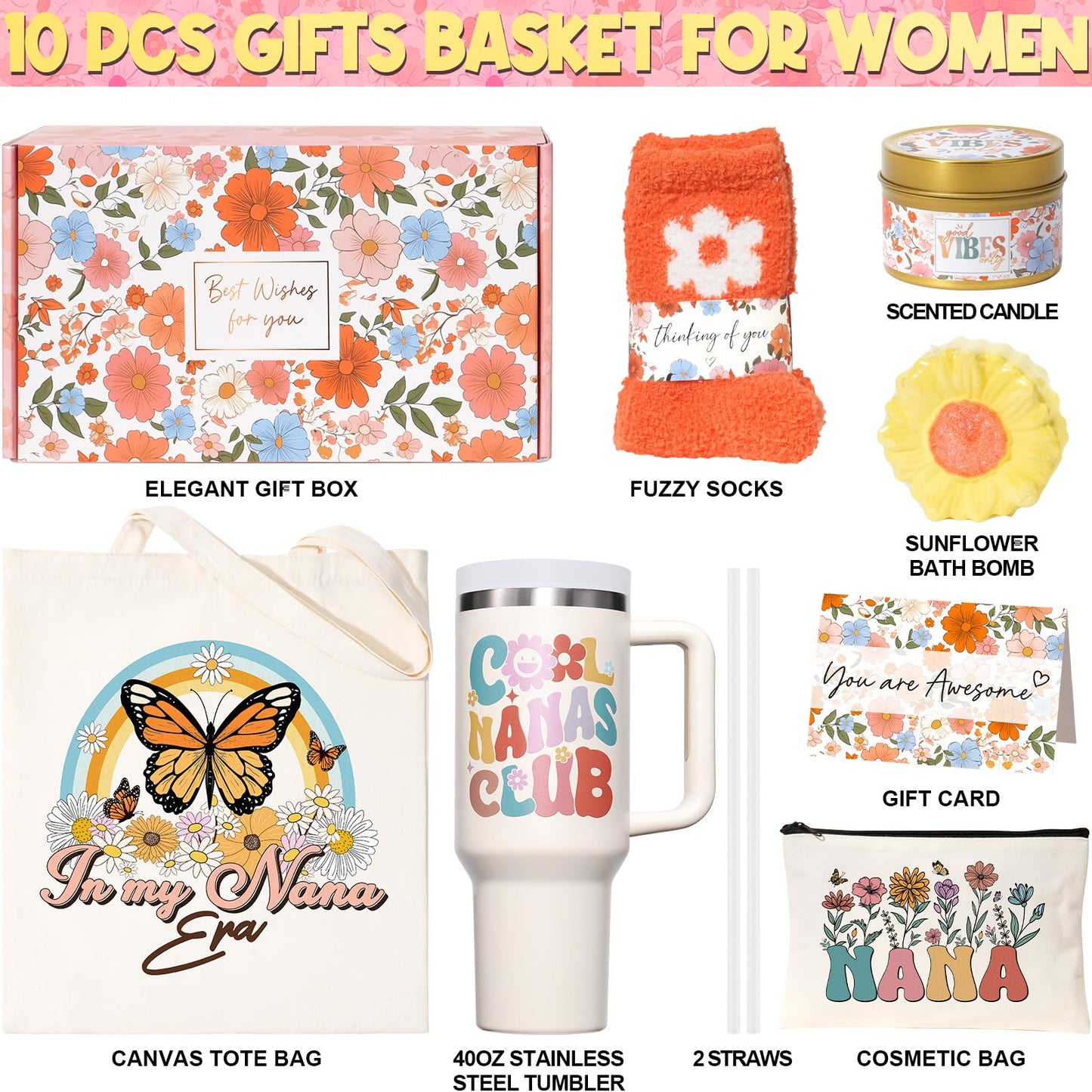 Gifts for Mom Mothers Day Gifts from Daughter Son Kids, Best Mom Gift Unique Birthday Gift Basket for Mother Women Mother-in-Law Wife Gift from Husband Care Package w/Canvas Tote Bag 40 OZ Tumbler