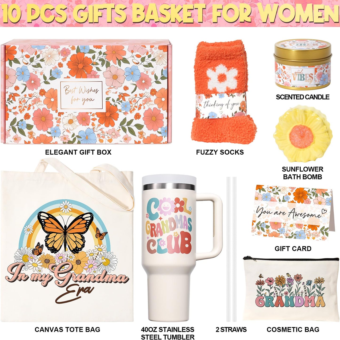 Gifts for Mom Mothers Day Gifts from Daughter Son Kids, Best Mom Gift Unique Birthday Gift Basket for Mother Women Mother-in-Law Wife Gift from Husband Care Package w/Canvas Tote Bag 40 OZ Tumbler
