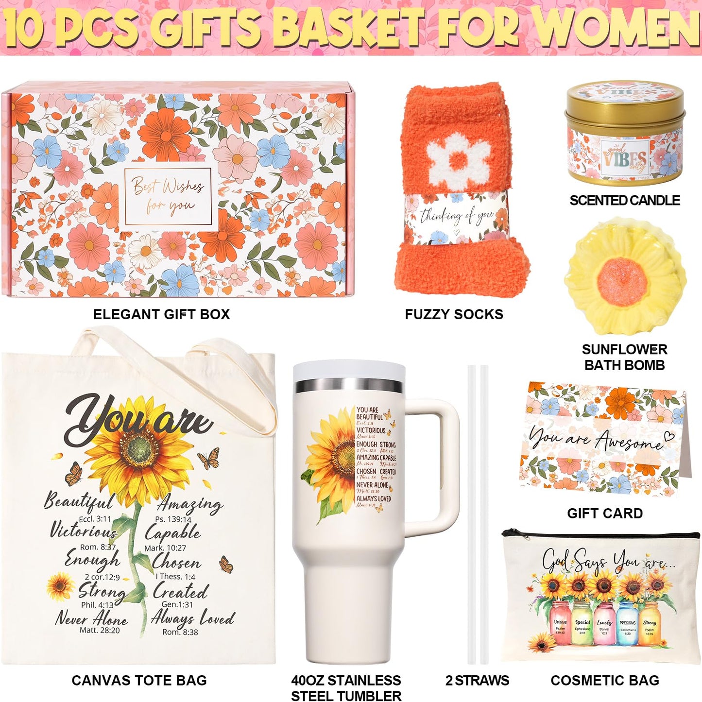 Gifts for Mom Mothers Day Gifts from Daughter Son Kids, Best Mom Gift Unique Birthday Gift Basket for Mother Women Mother-in-Law Wife Gift from Husband Care Package w/Canvas Tote Bag 40 OZ Tumbler
