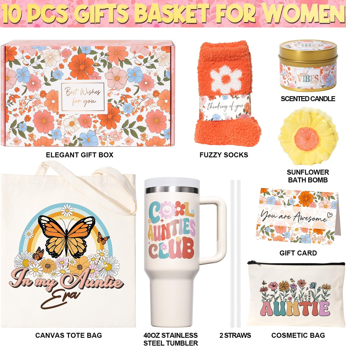 Gifts for Mom Mothers Day Gifts from Daughter Son Kids, Best Mom Gift Unique Birthday Gift Basket for Mother Women Mother-in-Law Wife Gift from Husband Care Package w/Canvas Tote Bag 40 OZ Tumbler