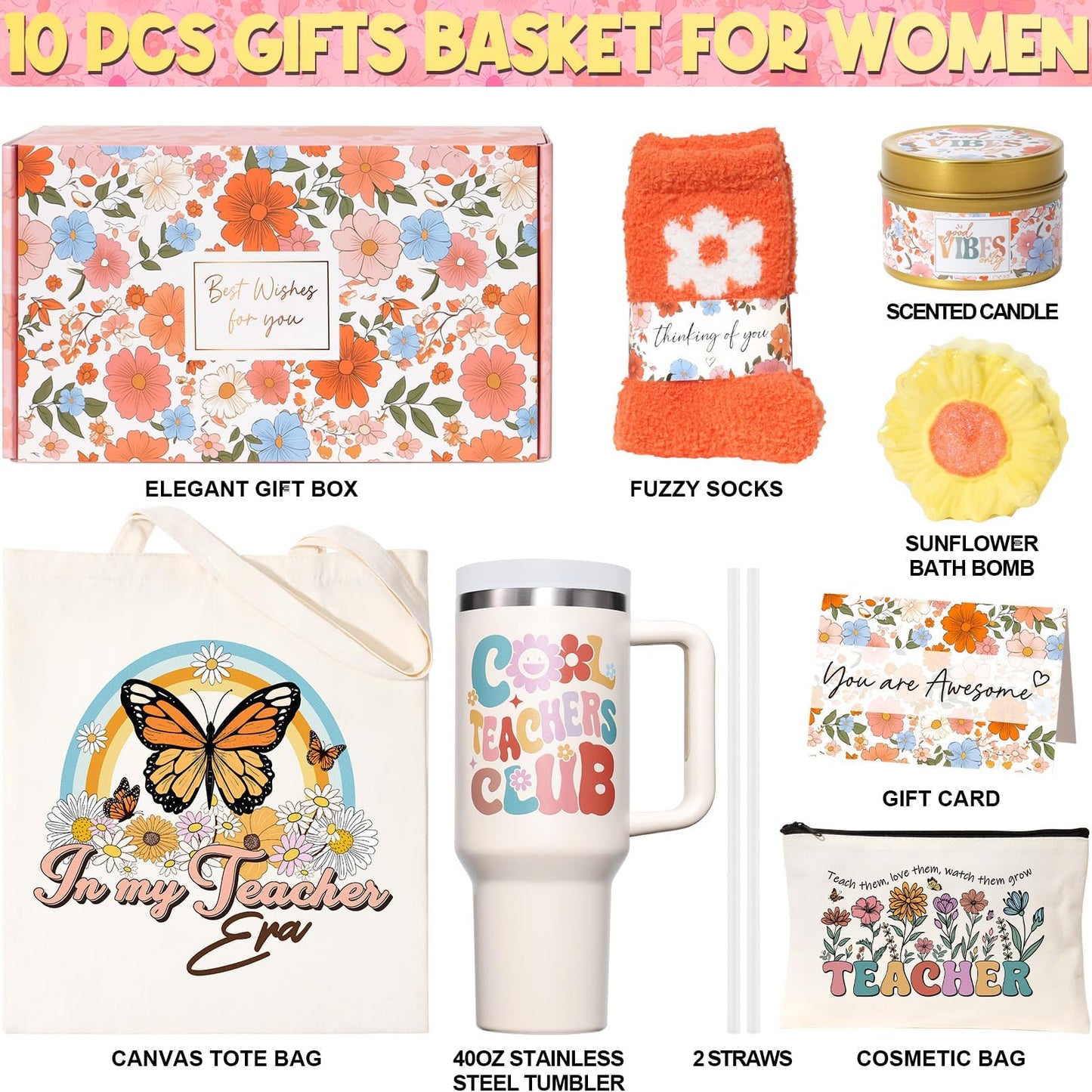 Gifts for Mom Mothers Day Gifts from Daughter Son Kids, Best Mom Gift Unique Birthday Gift Basket for Mother Women Mother-in-Law Wife Gift from Husband Care Package w/Canvas Tote Bag 40 OZ Tumbler