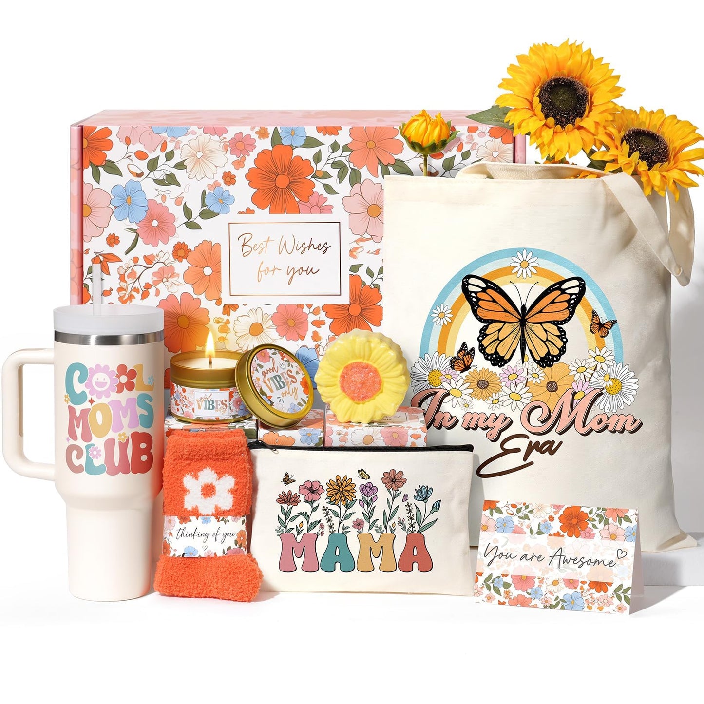 Gifts for Mom Mothers Day Gifts from Daughter Son Kids, Best Mom Gift Unique Birthday Gift Basket for Mother Women Mother-in-Law Wife Gift from Husband Care Package w/Canvas Tote Bag 40 OZ Tumbler